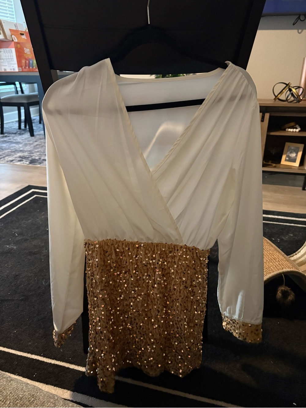White Surplice Top with Gold Sequin Skirt